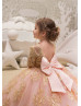 Elbow Sleeves Gold Lace Tulle Long Flower Girl Dress Elbow Sleeves Gold Lace Tulle Long Flower Girl Dress